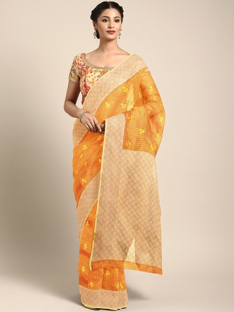 

Neerus Orange Embroidered Silk Cotton Saree