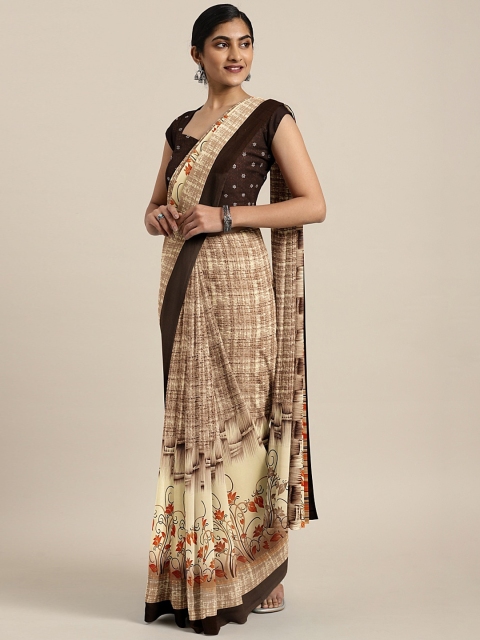 

Neerus Beige & Black Poly Georgette Printed Saree