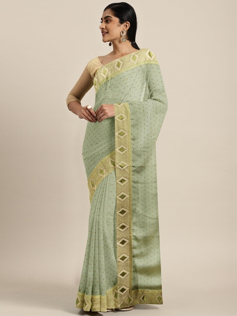 

Neerus Green & Beige Poly Georgette Woven Design Saree