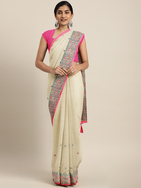 

Neerus Beige & Pink Poly Chiffon Printed Saree