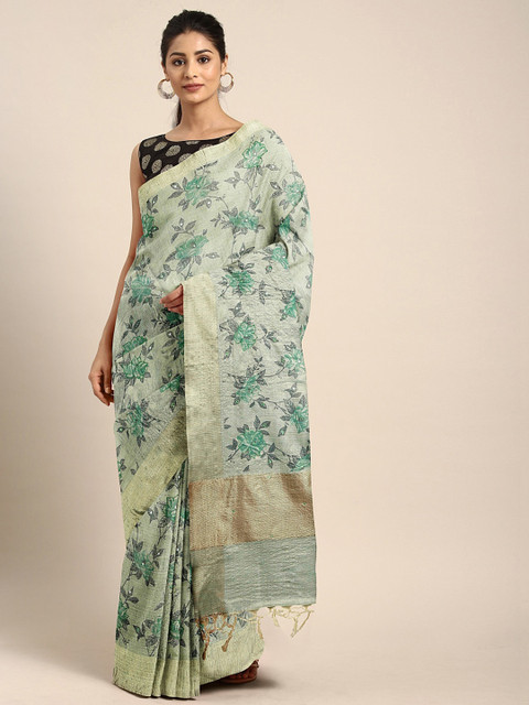 

Neerus Green & Green Polyester Woven Design Saree