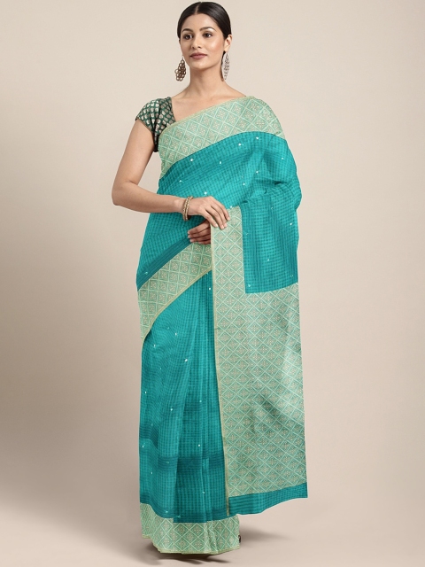 

Neerus Blue Embroidered Silk Cotton Saree