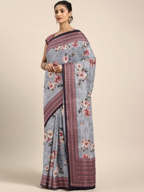 

Neerus Grey & Off-White Poly Crepe Printed Saree