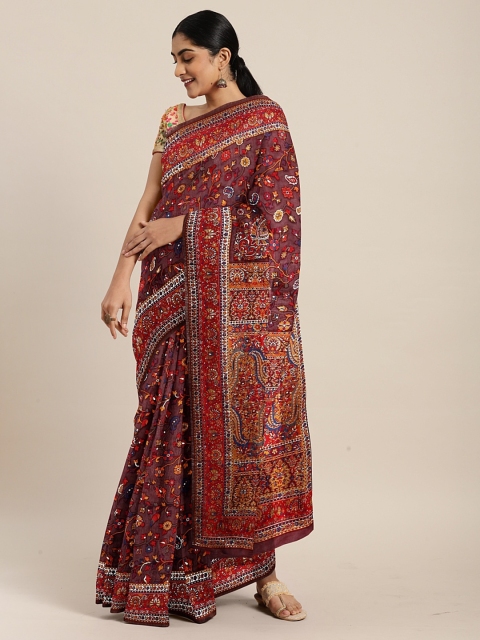 

Neerus Brown & Red Silk Cotton Printed Saree
