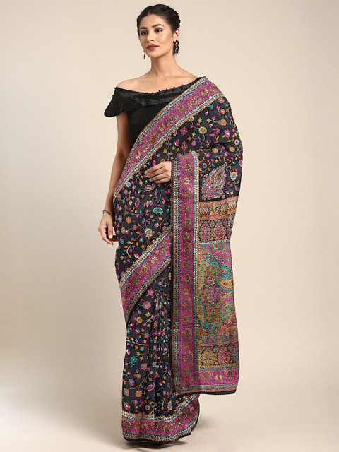 

Neerus Black & Pink Silk Cotton Printed Saree