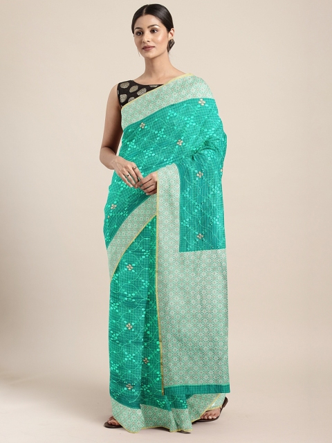 

Neerus Sea Green Floral Embroidered Silk Cotton Saree