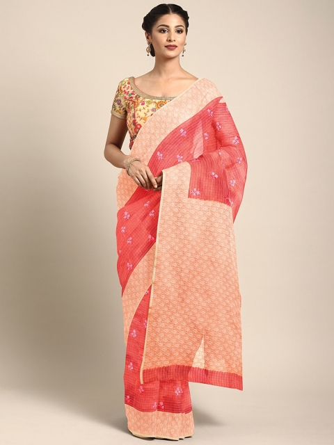 

Neerus Pink & Peach-Coloured Embroidered Silk Cotton Saree