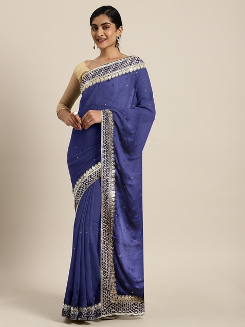 

Neerus Blue Embellished Poly Crepe Saree