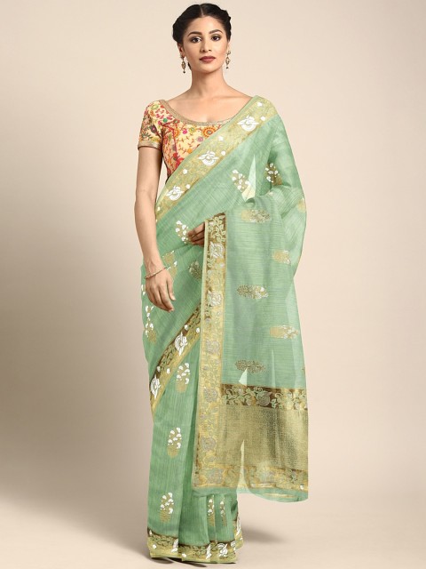 

Neerus Green & Golden Silk Cotton Printed Saree