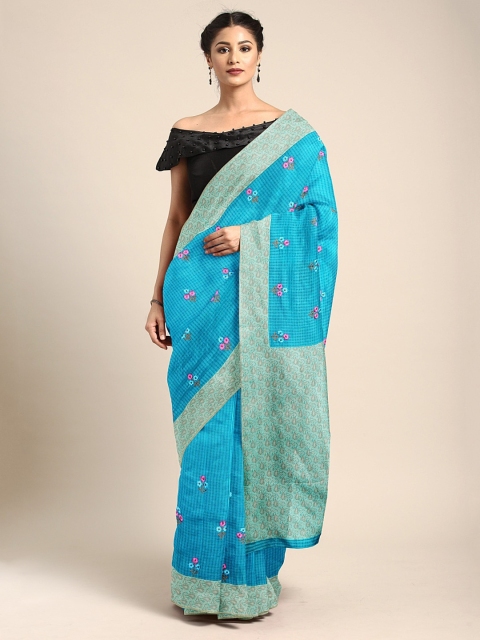

Neerus Blue & Pink Silk Cotton Embroidered Saree