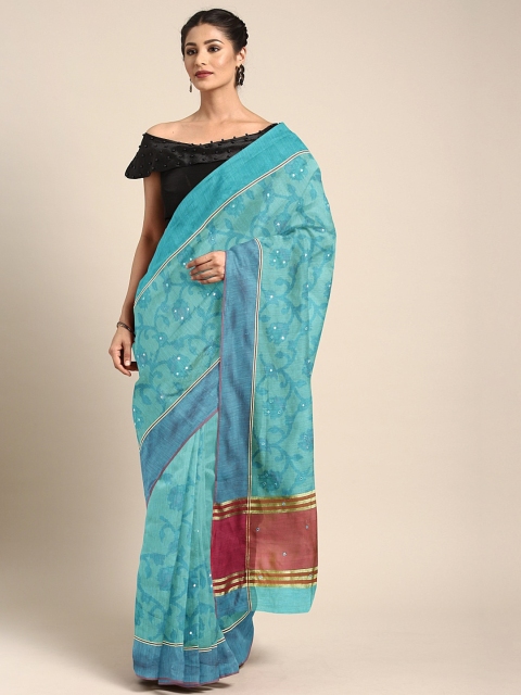 

Neerus Blue Printed Silk Cotton Saree