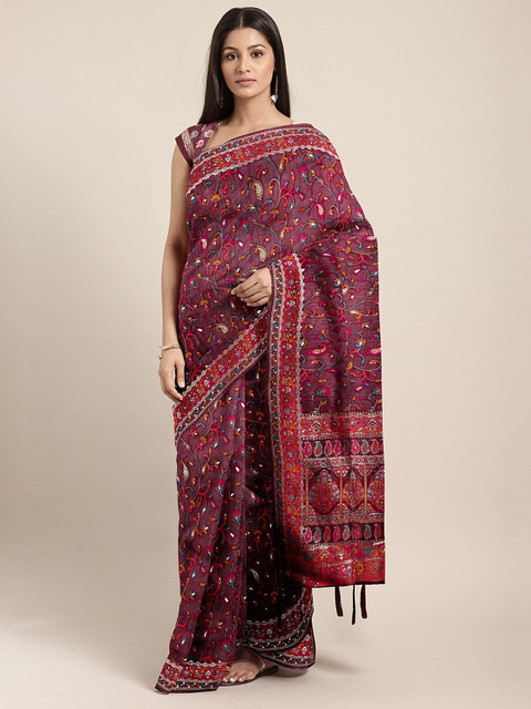

Neerus Maroon Woven Design Silk Cotton Saree
