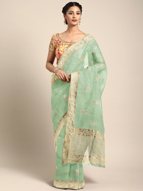 

Neerus Green & Golden Silk Cotton Printed Saree