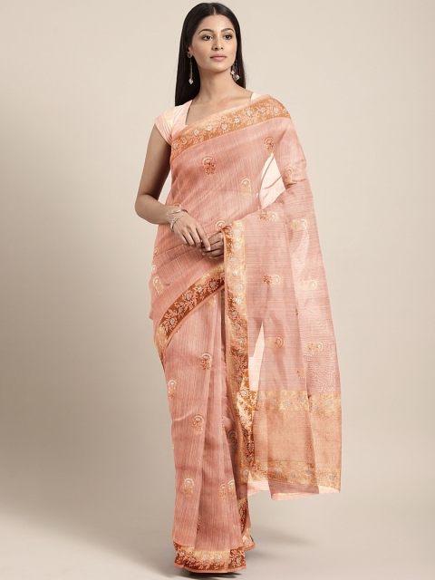 

Neerus Peach-Coloured & Golden Silk Cotton Printed Saree