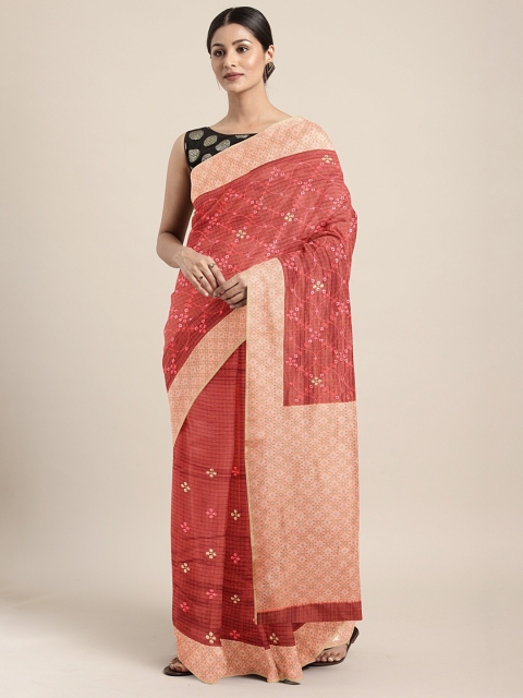 

Neerus Maroon & Pink Silk Cotton Embroidered Saree