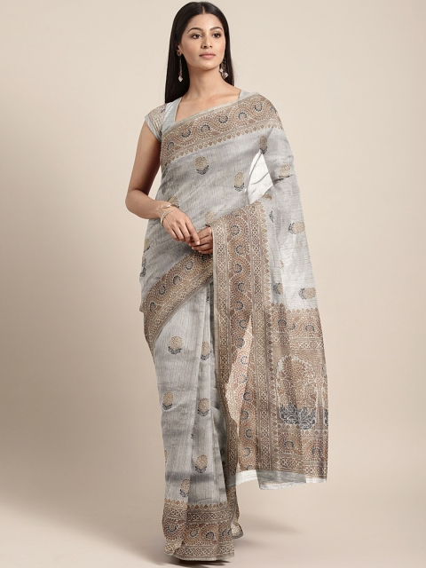 

Neerus Beige & Beige Silk Cotton Floral Woven Design Saree