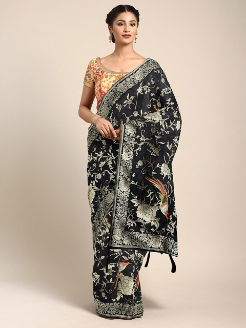 

Neerus Black & Off-White Silk Cotton Printed Saree