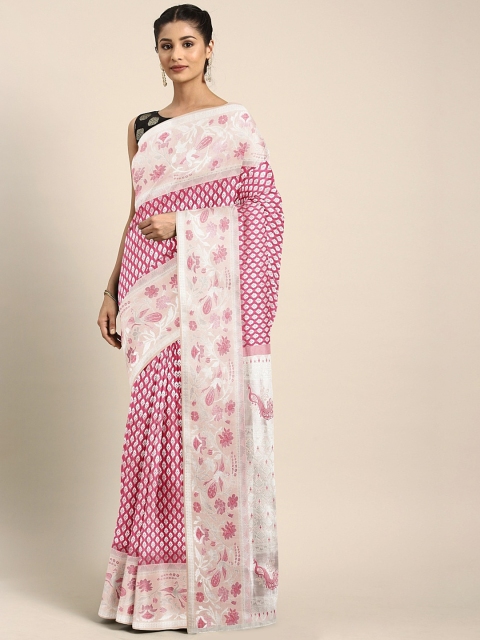 

Neerus Pink & White Pure Silk Printed Saree