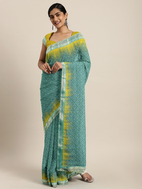 

Neerus Sea Green & Mustard Yellow Poly Georgette Printed Saree