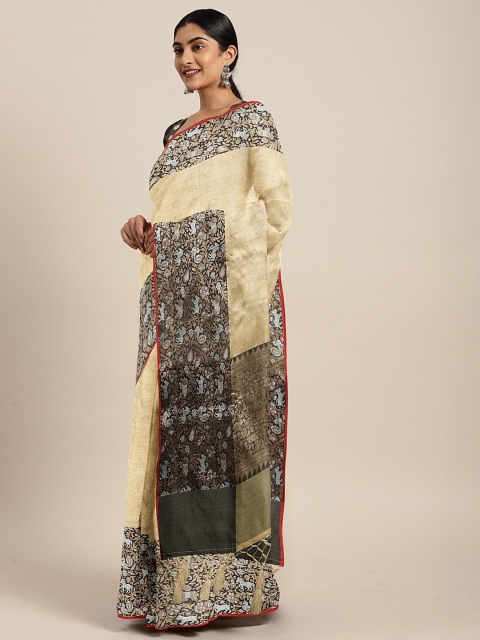 

Neerus Gold-Toned & Black Organza Printed Saree