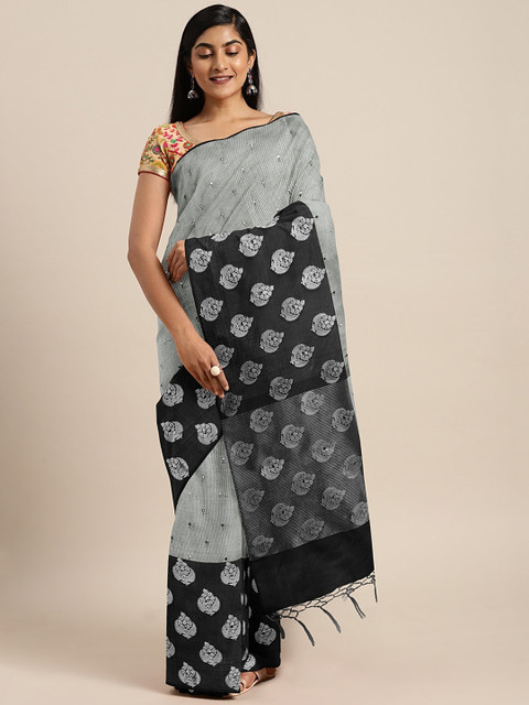 

Neerus Grey & Grey Tissue Embroidered Saree
