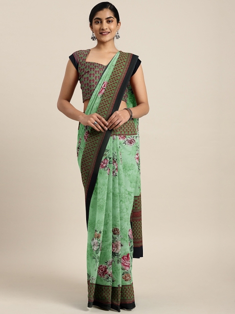 

Neerus Green & Black Poly Crepe Printed Saree