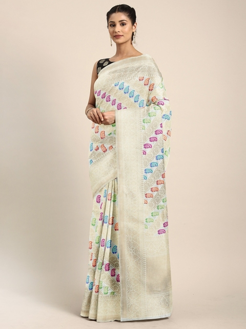 

Neerus Off-White Woven Design Pure Silk Saree