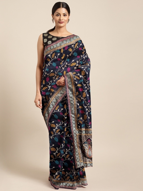 

Neerus Navy Blue & Navy Blue Silk Cotton Woven Design Saree