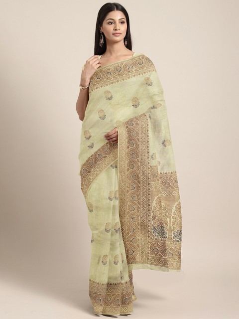 

Neerus Beige & Grey Silk Cotton Floral Woven Design Saree