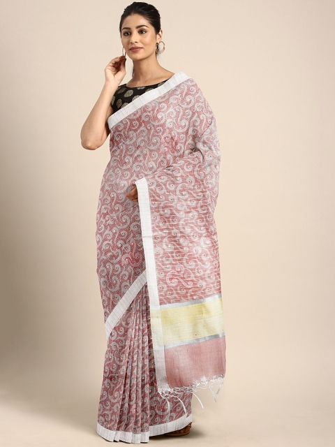 

Neerus Peach-Coloured & White Tissue Printed Saree