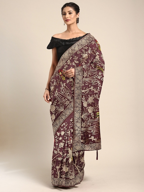 

Neerus Maroon & Beige Silk Cotton Floral Woven Design Saree