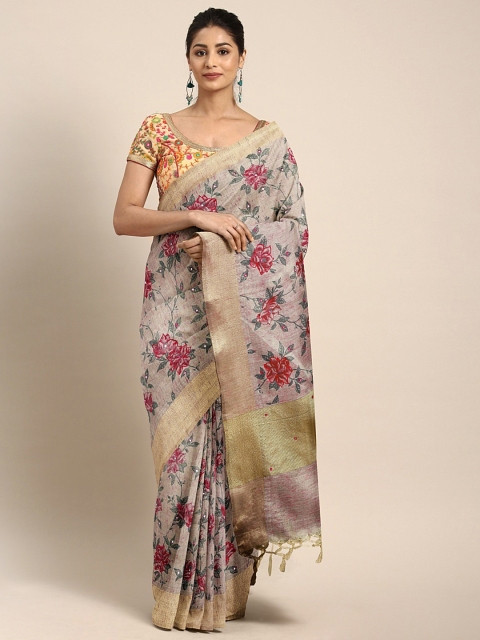 

Neerus Pink & Beige Polyester Woven Design Saree