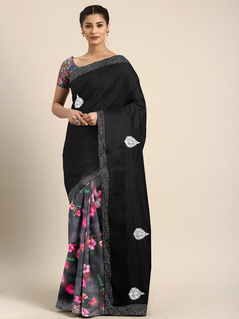 

Neerus Black Printed Satin Half and Half Saree