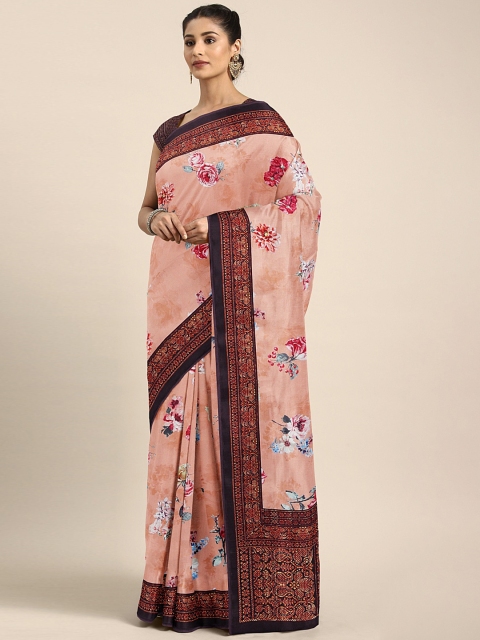 

Neerus Peach-Coloured Floral Printed Poly Crepe Saree