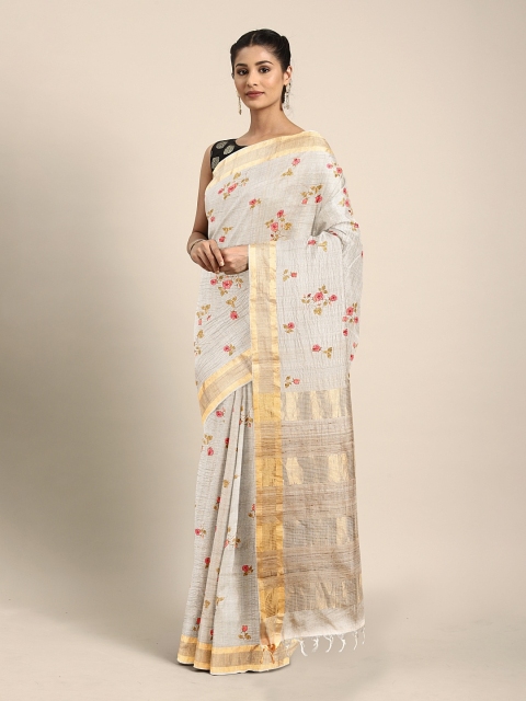 

Neerus Beige & Pink Pure Silk Floral Printed Saree