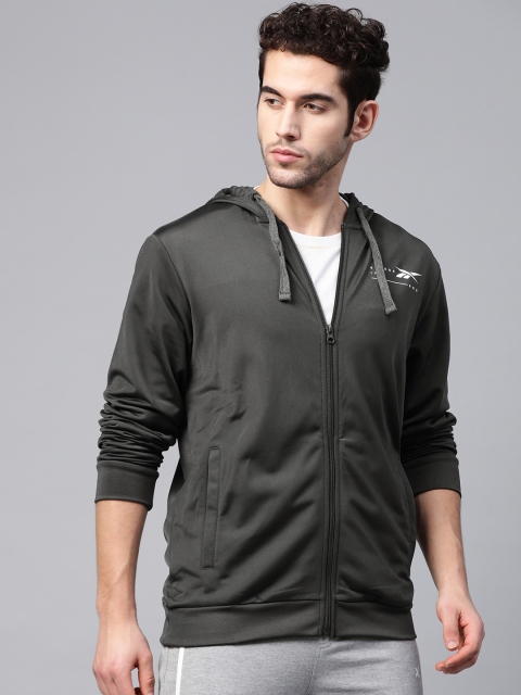 

Reebok Men Charcoal Grey Solid Graphic Training Track Top