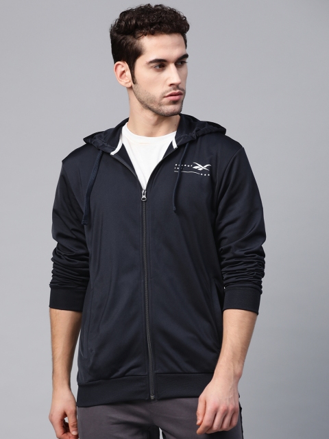 

Reebok Men Navy Blue Solid Graphic Training Track Top