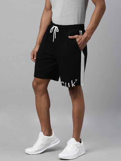 

French Connection Men Black Solid Slim Fit Regular Shorts with Side Stripes
