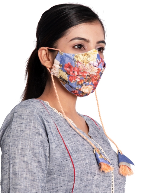 

VASTRAMAY Unisex Blue Floral Printed 3-Ply Reusable Cloth Mask