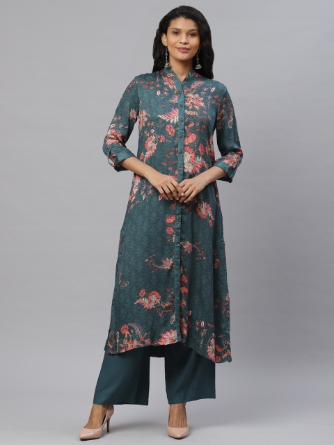 

Biba Women Green & Pink Ethnic Motifs Print Kurta with Palazzos