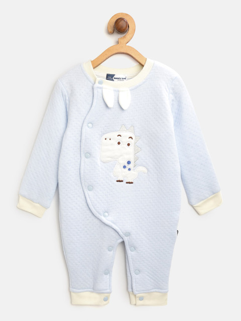 

Moms Love Boys Blue Solid Rompers With Applique Detail