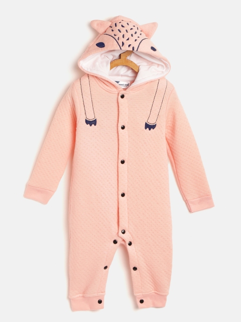 

Moms Love Infant Boys Peach-Coloured & Navy Pure Cotton Self-Design Rompers