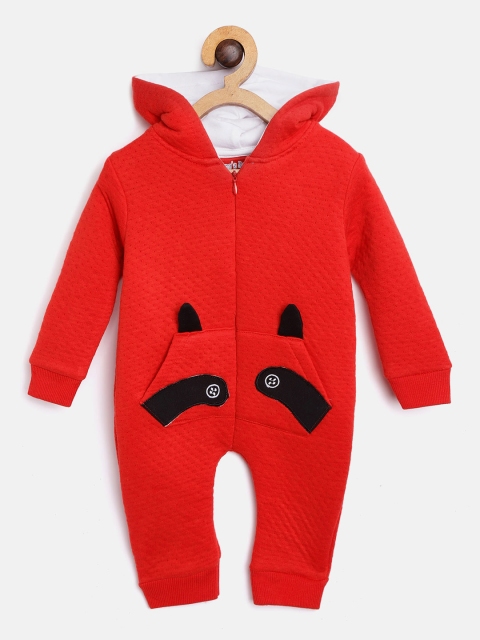 

Moms Love Boys Red & Black Self Design Hooded Rompers with Applique Detail