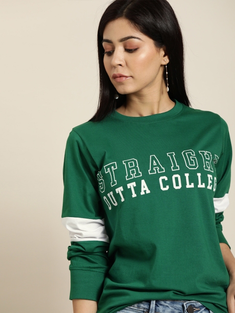 

Moda Rapido Women Green & White Printed Round Neck T-shirt