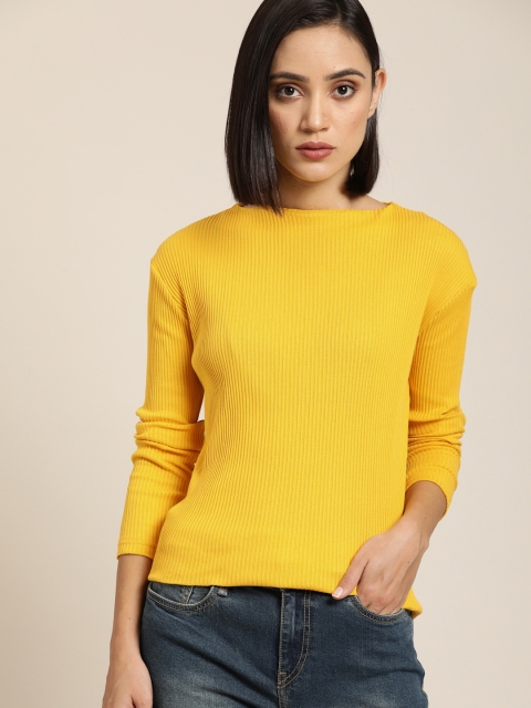 

Moda Rapido Women Yellow Solid Boat Neck T-shirt