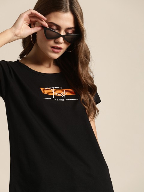 

Moda Rapido Women Black Printed Round Neck T-shirt
