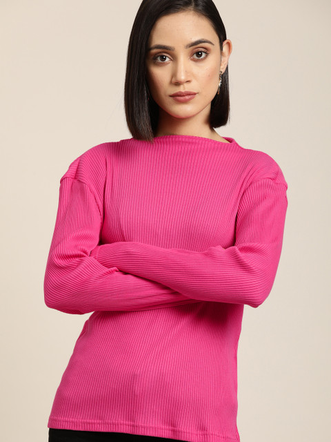 

Moda Rapido Women Pink Solid Boat Neck T-shirt