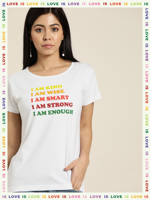 

Moda Rapido Women White Printed Round Neck Pure Cotton T-shirt