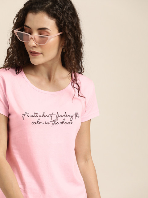 

Moda Rapido Women Pink Printed Round Neck T-shirt