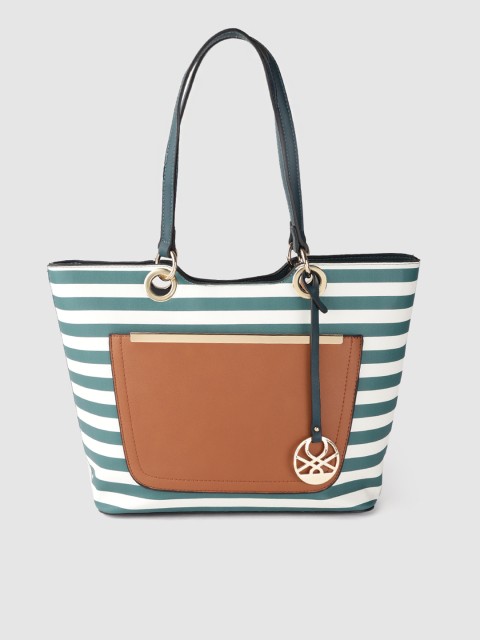 

United Colors of Benetton Teal Green & White Striped Shoulder Bag